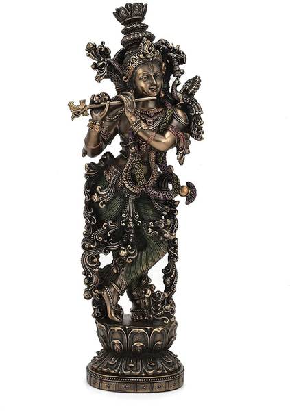 Notchcreations Bronze Copper Krishna ji murti for Pooja Room I Home Temple Decoration Items Decorative Showpiece - 37.5 cm