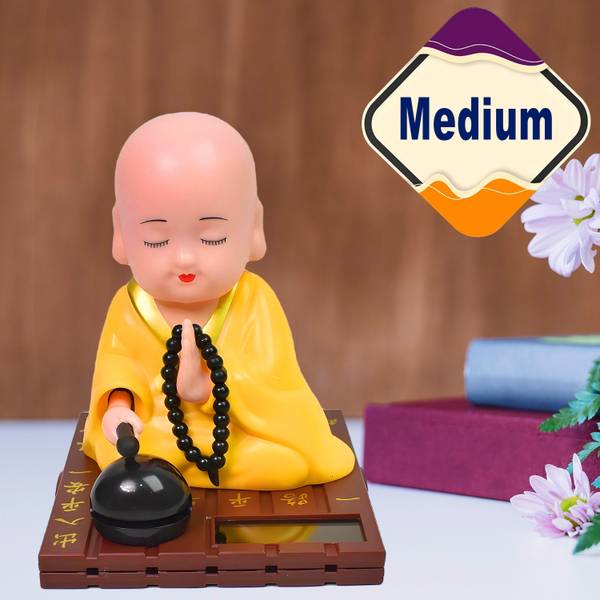 DeoDap Solar Powered Sitting Buddha Statue |Head And Hand Moving Buddha Statue (Medium) Decorative Showpiece - 12 cm