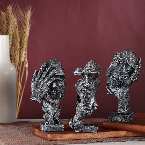 DEQUERA Human Face with Hand on his Mouth (Black & Silver) Decorative