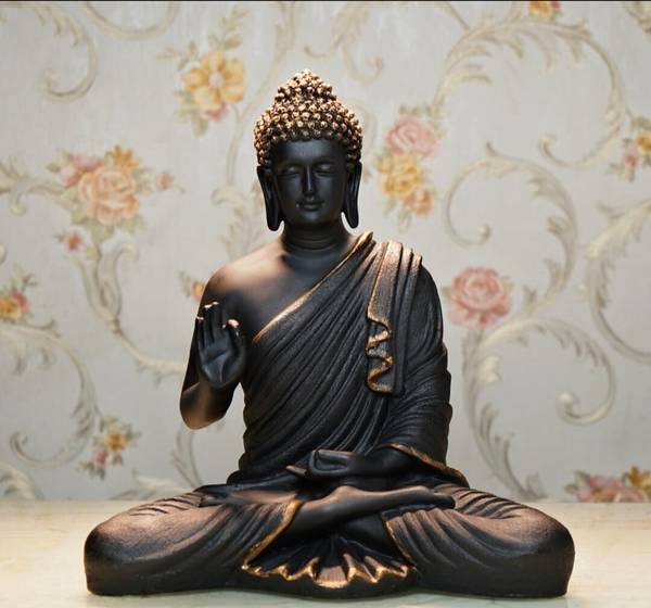 Vihaan Creation Sitting Buddha Statue, Matte Black, 2 Feet | Elegant Home & Garden Decor Decorative Showpiece - 70 cm