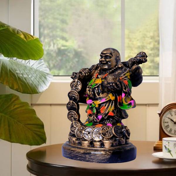 GW Creations Laughing Buddha coins Mala & Money Potli Holding| Statue of Laughing Buddha| | Statue for Home Decor| Hand Made Buddha| Buddha idol for h...
