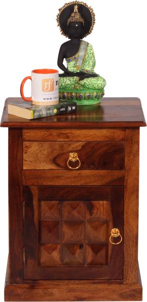 NishaArtPlace Diamonde 1 Drawer & Cabinets,Natural Colour,Smooth Edges Solid Wood Bedside Table