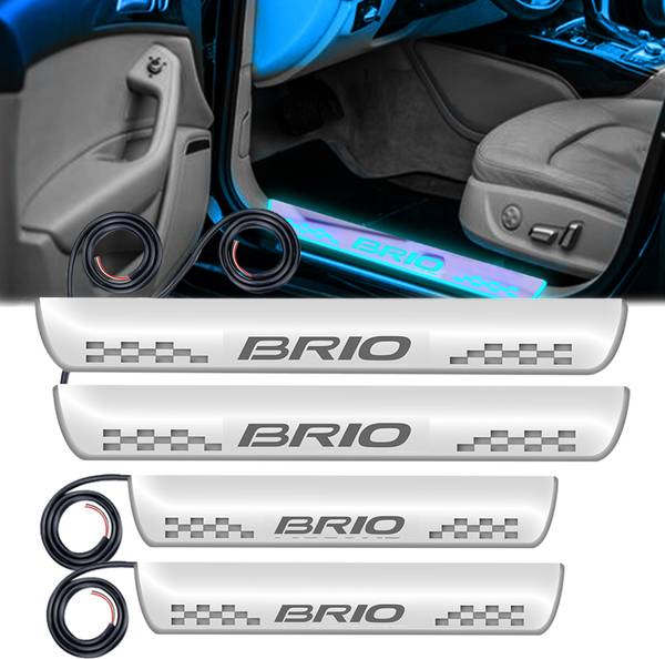 FABTEC Mirror Finish Car Door Foot Step LED Sill Plate for Brio (Set of 4, Blue) Door Sill Plate
