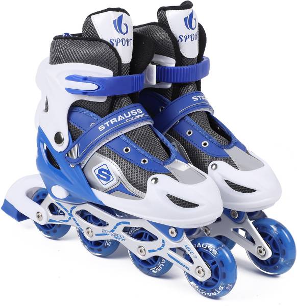Strauss Adjustable Inline Skates (Vortex) | Skating Shoes | PU 4 Wheels with Light | In-line Skates - Size UK (7-11) UK