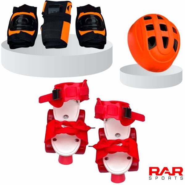 RAR SPORTS Unisex Dry Skate Combo (Skates+Helmet+Knee +Elbow+Wrist Support) ( Age 3-8 yrs ) Quad Roller Skates - Size 2 UK