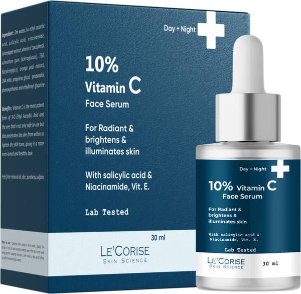 LeCorise 10% Vitamin C Face Serum for Glowing Skin | With Salicylic Acid and Niacinamide | Non Irritating | Non Sticky | Brightening Vit C Formula For...
