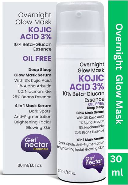 Get Nectar Happiness Overnight Glow Mask 3% Kojic Acid (Oil Free) with Beta-glucan & Bean Essence for Dark Spots, Anti-Pigmentation, Brightening facia...