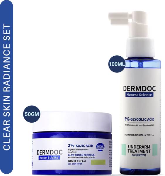 DermDoc Brighten Up Combo Kit | 2% Kojic Acid Glow Fusion Formula Night Cream & 5% Glycolic Acid Underarm Spray