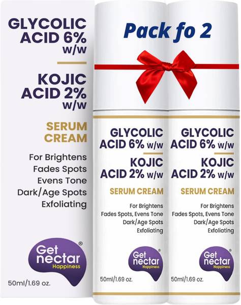 Get Nectar Happiness High Potency 6% Glycolic Acid Cream with 2% Kojic Acid Cream- for Exfoliating, Brightens, Anti-Acne and Blemishes | for All Skin ...