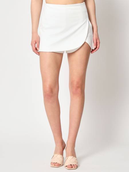 Zastraa Solid Women Skorts White Skirt