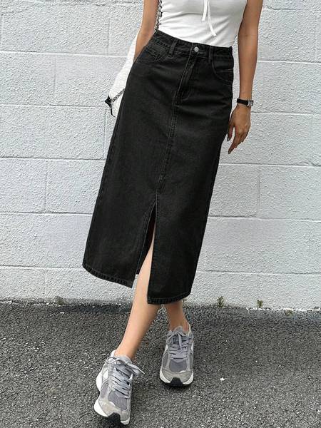 dolsia Solid Women Regular Black Skirt