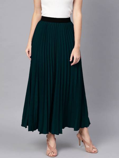 OTABU Printed Women Pleated Dark Green Skirt