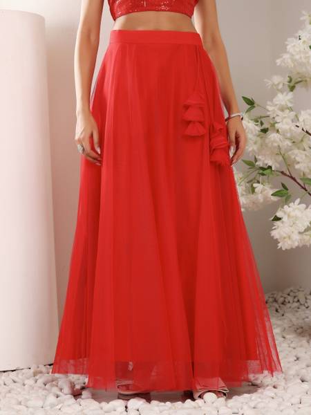 Frolic Rolic Solid Women Flared Red Skirt