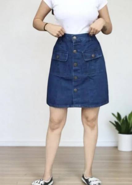 Qtsy Solid Women Regular Dark Blue Skirt
