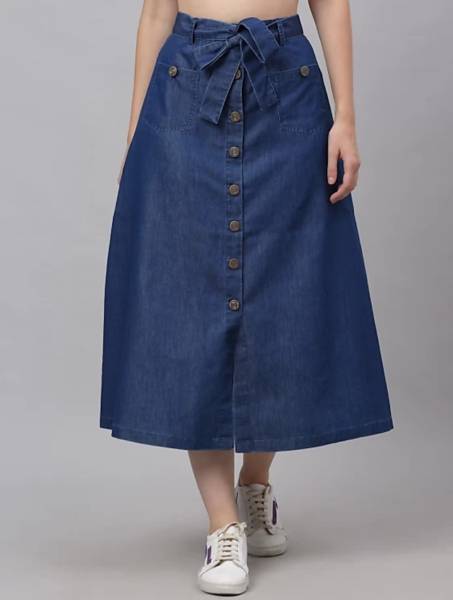 Codaisy Solid Women A-line Blue Skirt