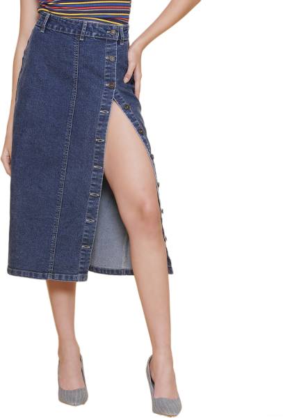 Puella Solid Women Regular Blue Skirt