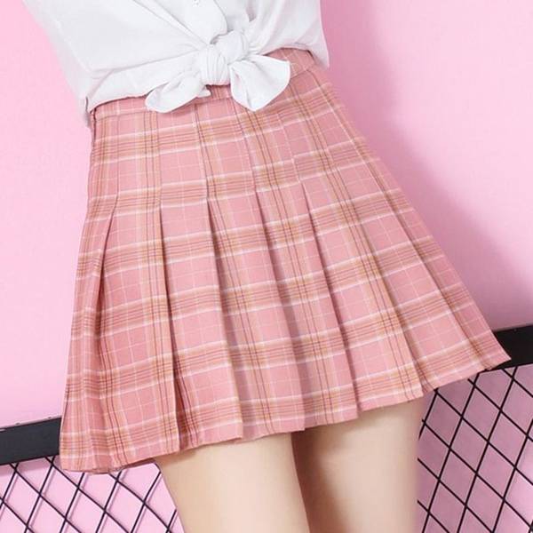 The Kd Checkered Women Pleated Pink Skirt