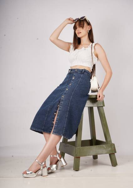 AKSHA CREATION Self Design Women Flared Dark Blue Skirt