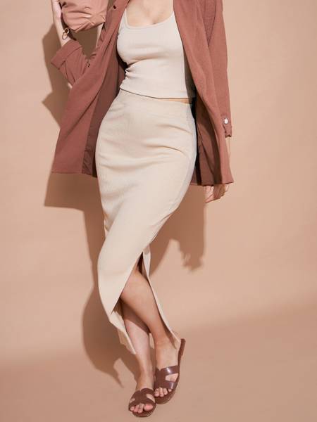 SASSAFRAS Self Design Women Pencil Beige Skirt