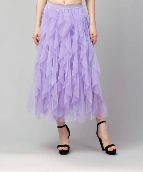 urban streetwear Solid Women Flared Purple Skirt
