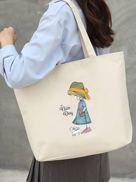 HSR White Tote Tote Bags For Women Girls Canvas Handbag Zipper Large bag Fashion Bag All Usable