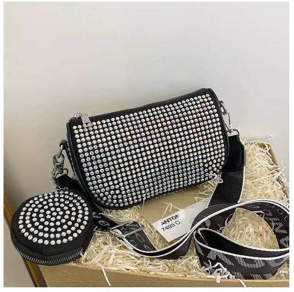 DOSYSO Multicolor Sling Bag Rhinestone crossbody sling bag for Women girls party wedding combo coin Purse