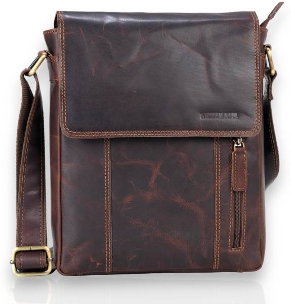 WILLIAM PAUL Brown Sling Bag 100% Genuine Leather Mens Sling Messenger Bag for Casual Office and Travel