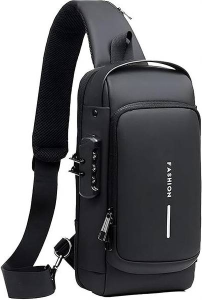 FABUNIK Black Sling Bag Anti-theft Water-Resistant Cross body Bags With USB Charging Bag