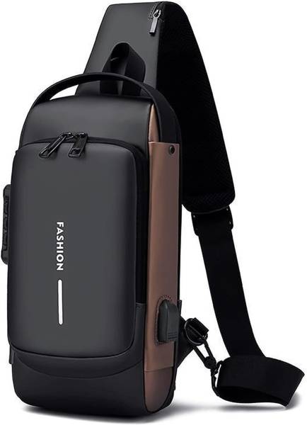 YUVORA Brown Sling Bag Men CrossBody Backpack, Anti-Theft Chest Bag With USB Charging Port