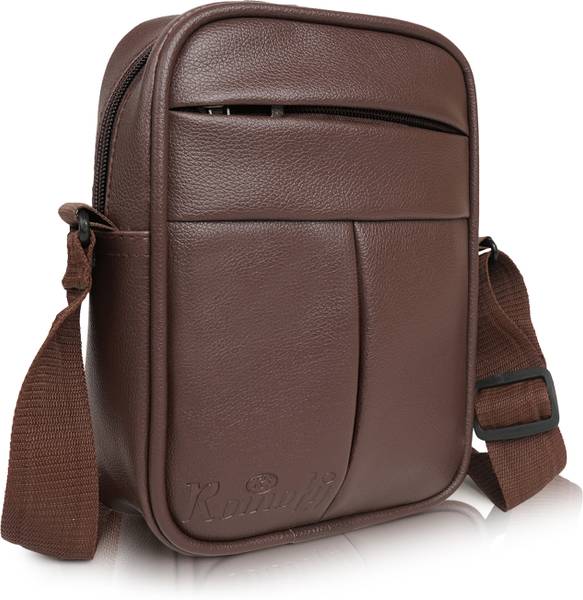 Romofy Brown Sling Bag Classy PU Leather Sling Cross Body Travel Office One Side Shoulder Bag for Men