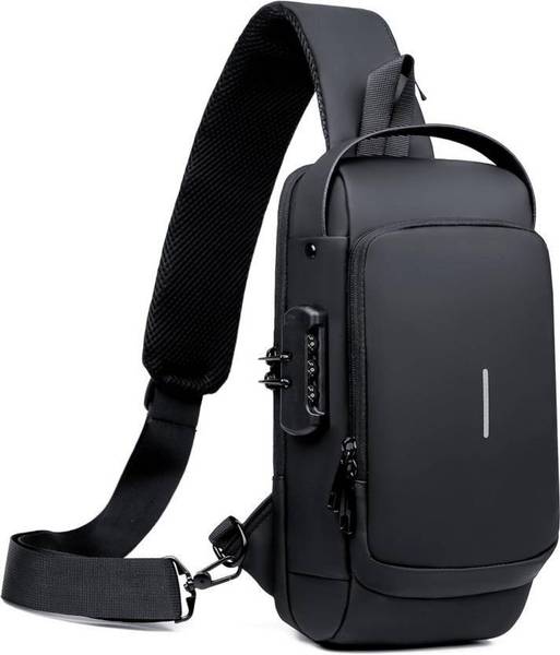 ANKZWEE Black Sling Bag Small Backpack Stylish Unisex Waterproof Anti-theft CrossBody Bag With Password