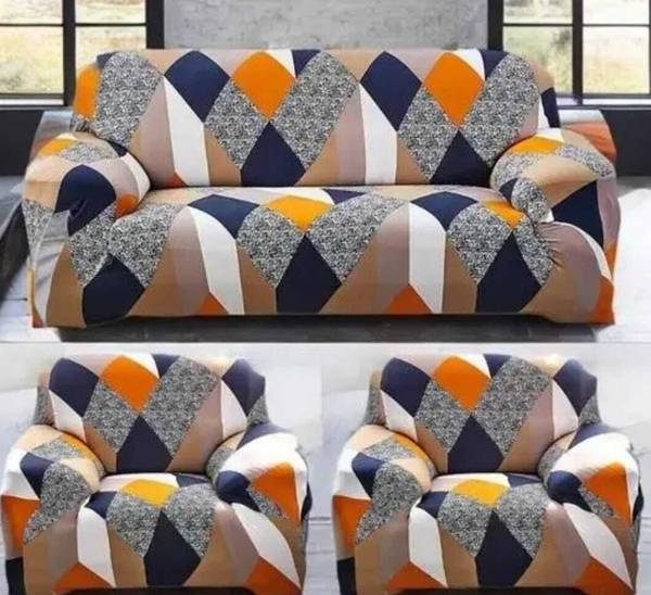 shringoori creations Polyester Geometric 3+1+1 Seater Sofa Cover
