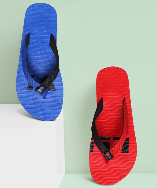 LYVI Men Red & Blue Color Casual Men's Flip Flop (Pack of 2) Slippers