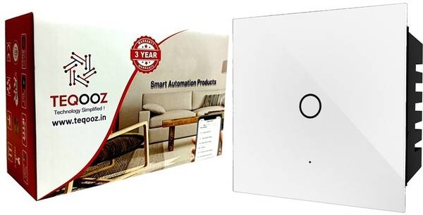 TEQOOZ 24Amp WiFi Touch Switch (White) | Smart Life App, Alexa, Siri | Glass Finish | Smart Switch