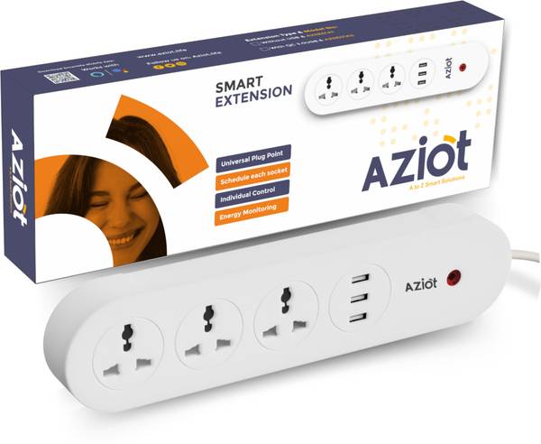 AZIOT 3 Socket + USB Smart Extension - Wifi/Bluetooth Communication- Power Monitoring Smart Power Strip