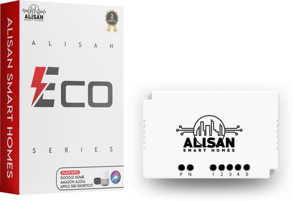 ALISAN SMART HOMES 5 Node wifi Switch | No Hub Required | Retro Fit | voice enabled Smart Switch
