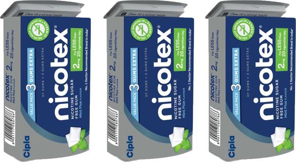 Cipla Nicotex Nicotine Sugar Free Mint Plus Gums 2mg | 40 Gums each Tin | Pack of 3 | Smoking Cessations