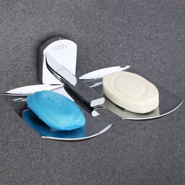 GLOXY Square Shape Stainless Steel Rust-Proof Double Soap Holder Usable for Bathroom