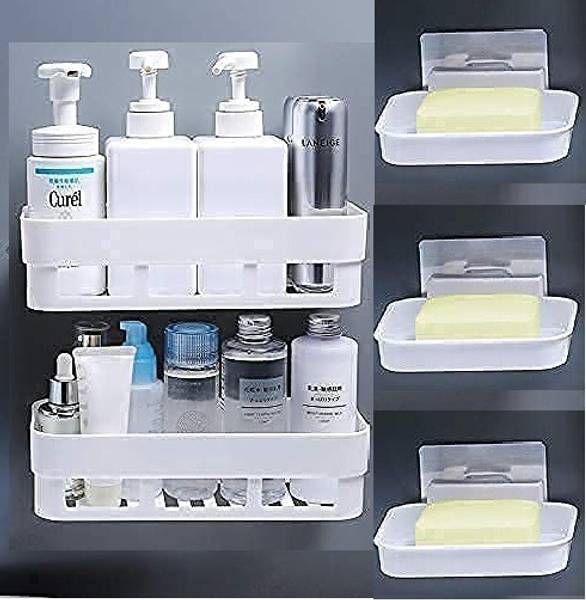 Zenvio PACK OF 5(2 Shelves+ 3 Soap Dish) ABS Plastic Kitchen Bathroom Soap Holder