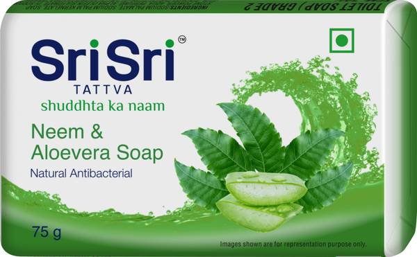 Sri Sri Tattva Neem & AloeVera Soap | Buy 3 Get 1 Free x Pack of 2 | 75 g Bar Each