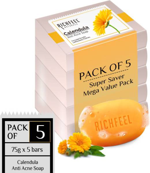 RICHFEEL Calendula Anti-Acne Soap|For Acne skin & Blemishes| 75g (Pack of 5)