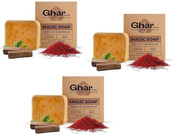 GharSoaps Magic Soap Sandal Wood And Saffron for DeTan and Glowing Brightening Skin