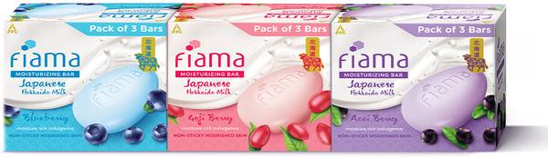 FIAMA Moisturising Soap Bars, Japanese Hokkaido Milk & Berries, 125gX9, Nourished Skin