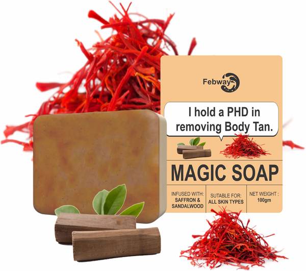 FEBWAY Magic Soap Sandal Wood And Saffron for DeTan and Glowing Brightening Skin