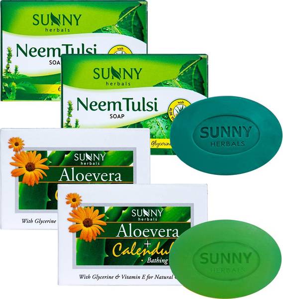 Sunny Herbals Aloevera & Calendula Bathing Bar-(75gmx2 pcs) and Neem Tulsi Soap-(75gmx2 pcs)