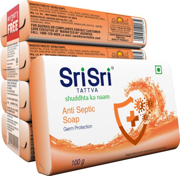 Sri Sri Tattva Anti Septic Soap | For Germ Protection | Buy 3 Get 1 Free | 100 g Each