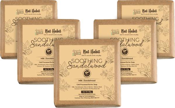 Nat Habit Soothing Sandalwood Soap - Exfoliates, Brightens Skin & Reduces Fine Lines