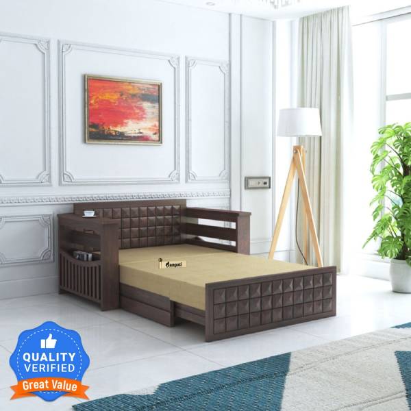 Ganpati Arts 2 Seater Double Solid Wood Pull Out Sofa Cum Bed
