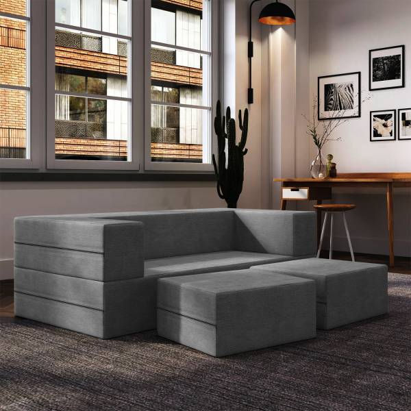 Dr Smith with 2 Foot Stools 2 Seater Double Foam Fold Out Sofa Sectional Bed