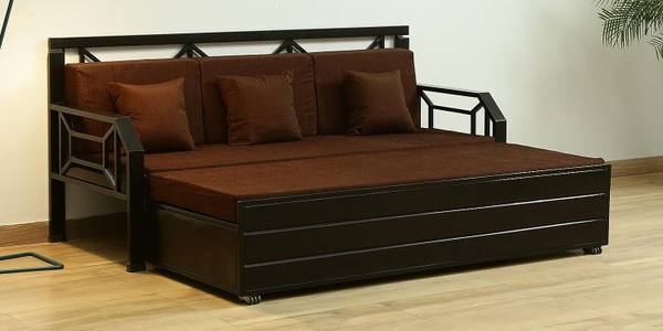 Zkazaa Furniture 3 Seater Single Metal Pull Out Sofa Cum Bed